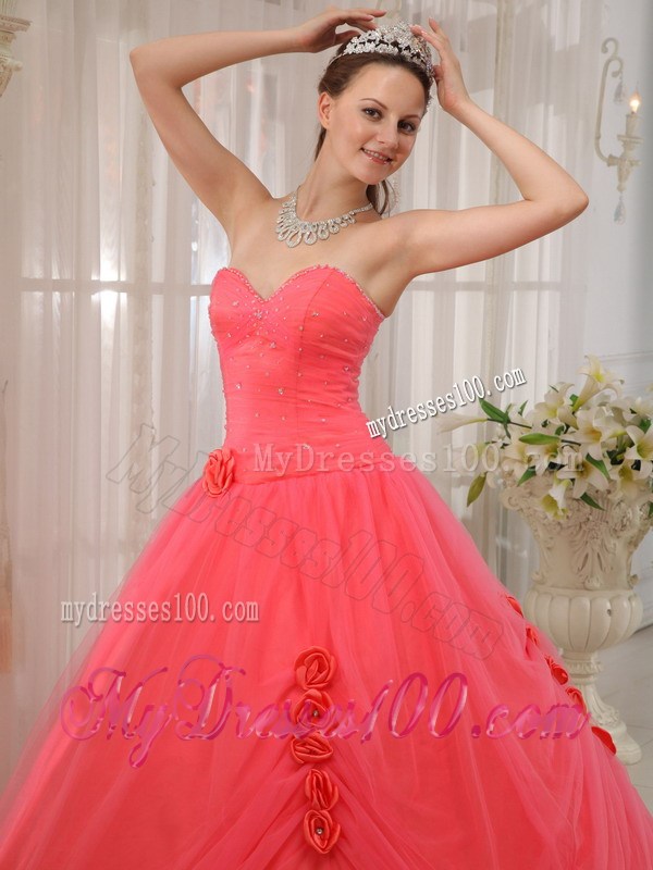 Sweetheart Tulle Ruching Sweet sixteen dresses Decorated with Handle Flowers