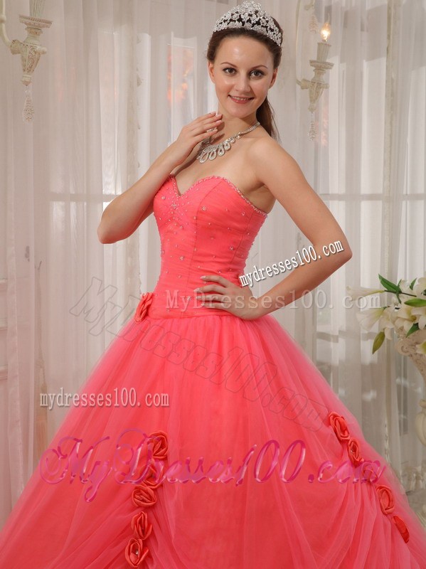 Sweetheart Tulle Ruching Sweet sixteen dresses Decorated with Handle Flowers