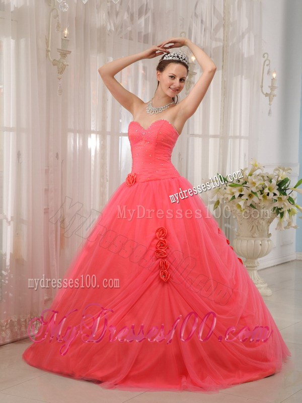 Sweetheart Tulle Ruching Sweet sixteen dresses Decorated with Handle Flowers