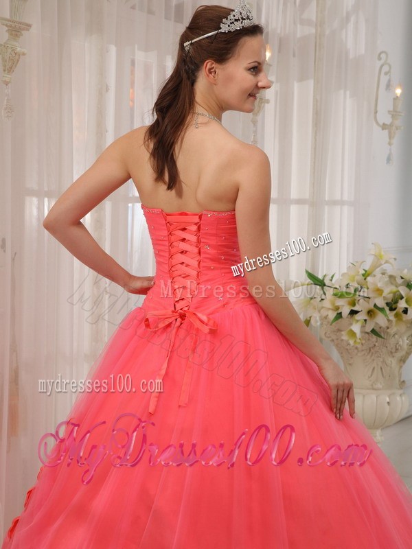 Sweetheart Tulle Ruching Sweet sixteen dresses Decorated with Handle Flowers