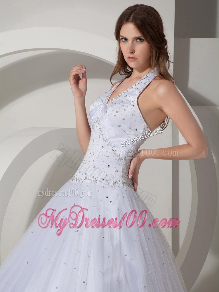 White Halter Top Quinceanera Dresses with Shining Diamonds For Quince
