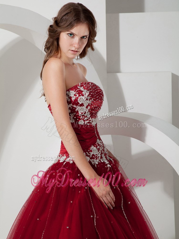 Beading Appliques Strapless Sweet 16 Dresses with Ruching Satin Sash