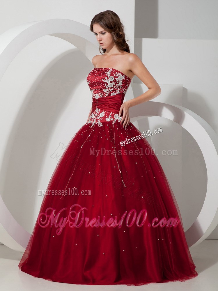 Beading Appliques Strapless Sweet 16 Dresses with Ruching Satin Sash