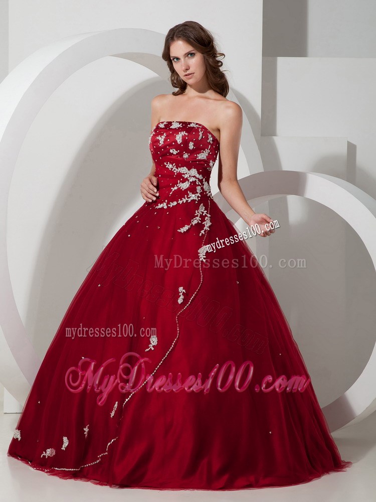 Wine Red Ball Gown Quinceanera Dresses Decorated with Beading Appliques
