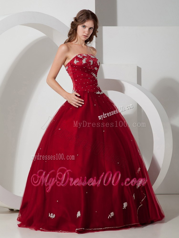 Wine Red Ball Gown Quinceanera Dresses Decorated with Beading Appliques