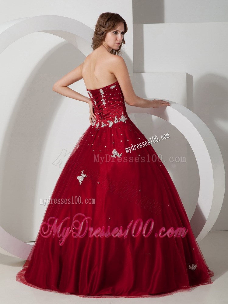 Wine Red Ball Gown Quinceanera Dresses Decorated with Beading Appliques
