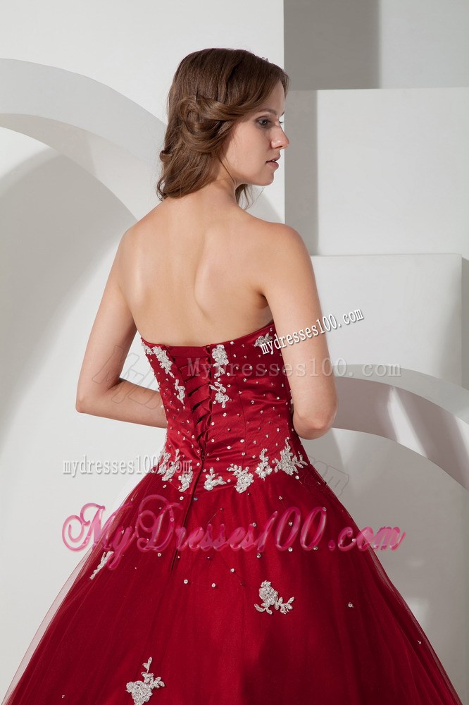 Wine Red Ball Gown Quinceanera Dresses Decorated with Beading Appliques