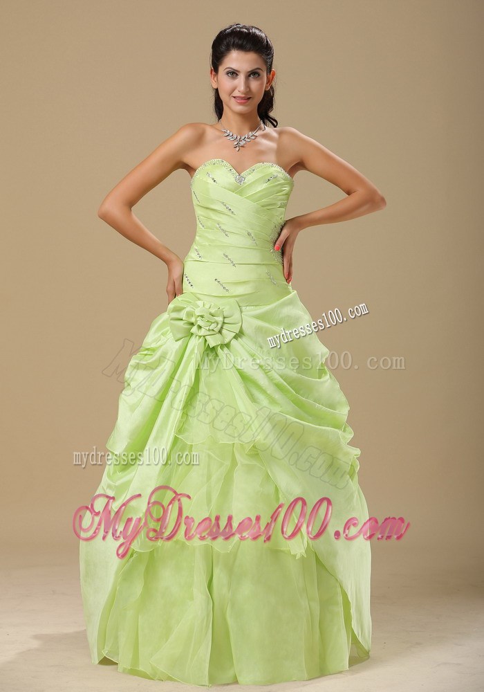 Ruching and Layers Sweet 15 Dresses in Light Green with Handle Flowers