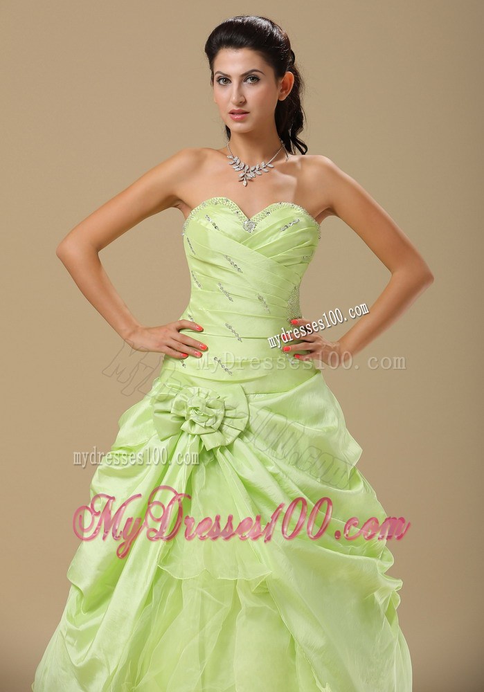 Ruching and Layers Sweet 15 Dresses in Light Green with Handle Flowers
