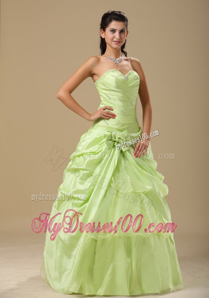 Ruching and Layers Sweet 15 Dresses in Light Green with Handle Flowers