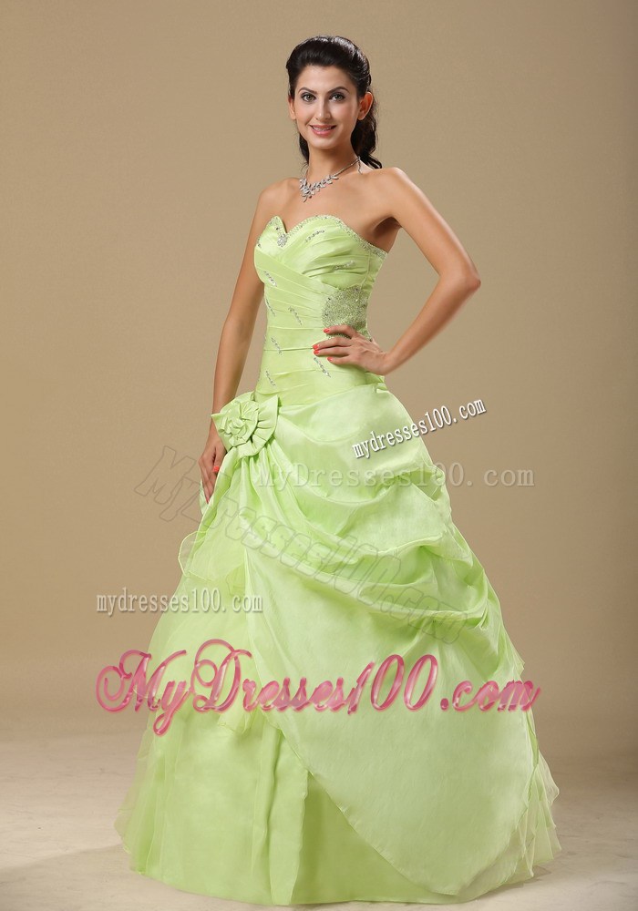 Ruching and Layers Sweet 15 Dresses in Light Green with Handle Flowers