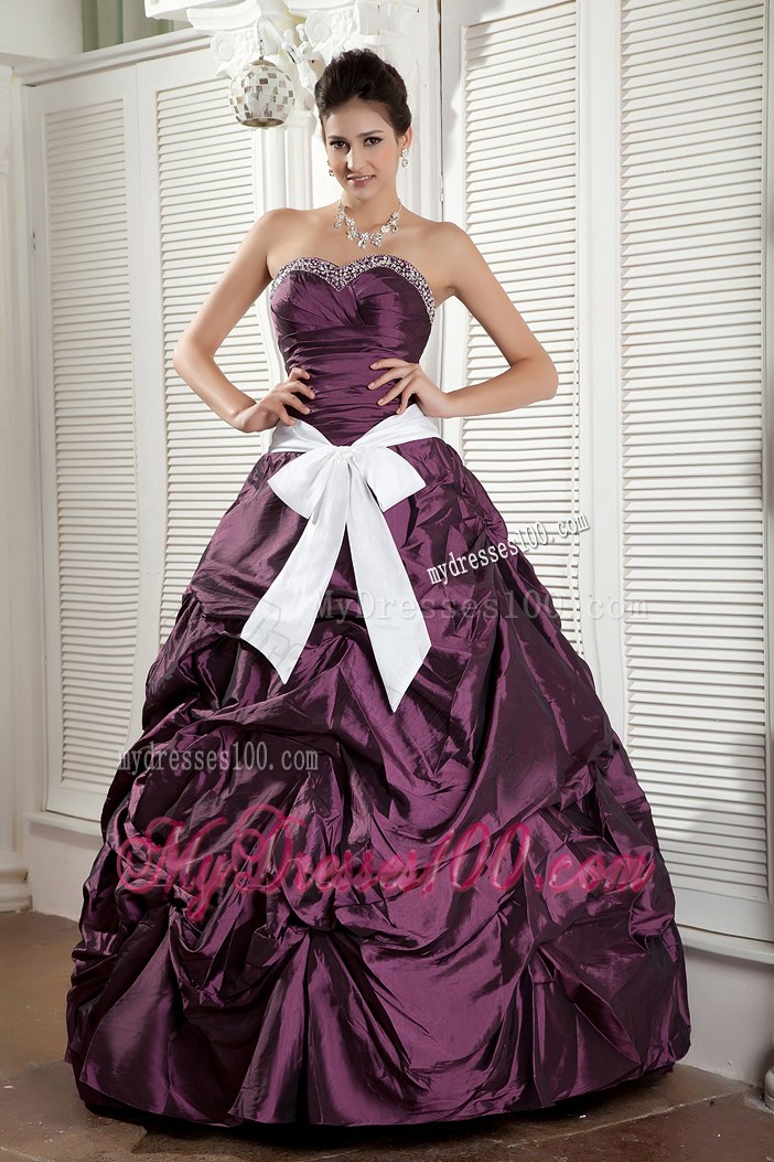 Big Bowknot Beaded Burgundy Quinceanera Dresses Zipper-up