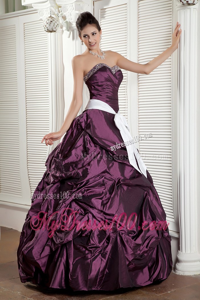Big Bowknot Beaded Burgundy Quinceanera Dresses Zipper-up