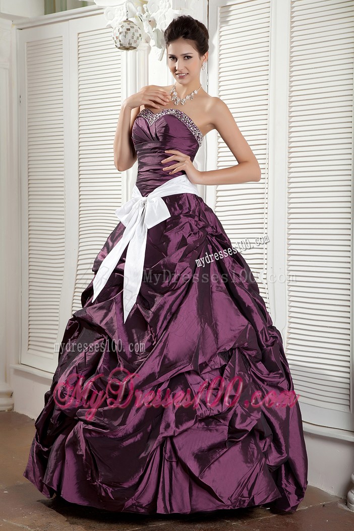 Big Bowknot Beaded Burgundy Quinceanera Dresses Zipper-up