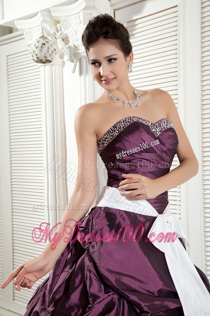 Big Bowknot Beaded Burgundy Quinceanera Dresses Zipper-up