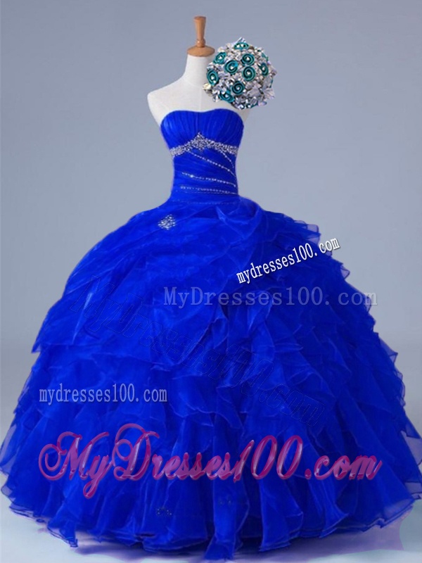 2016 Artistic Strapless Beaded and Ruffles Quinceanera Gowns in Organza
