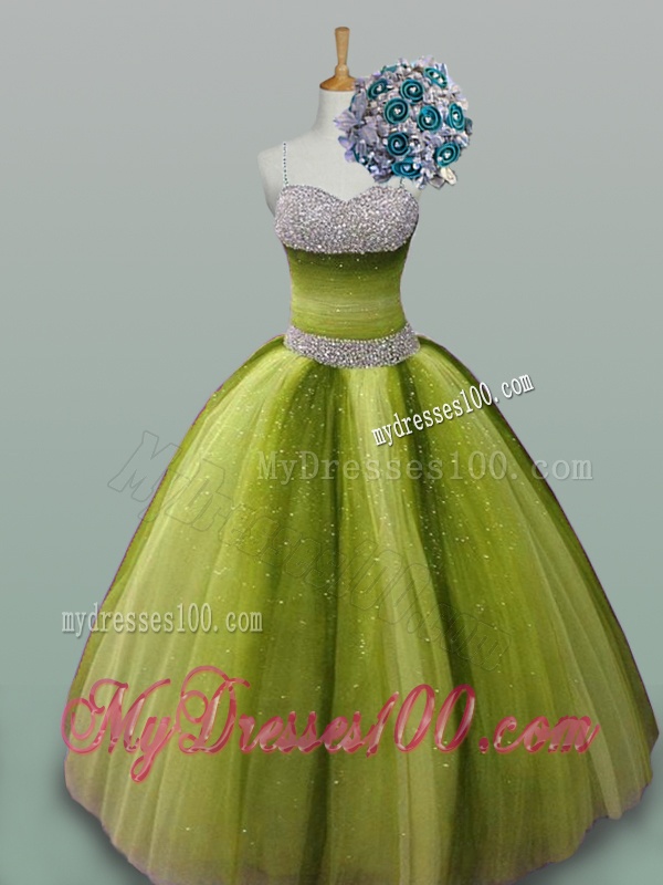 2016 Beaded Spaghetti Straps Quinceanera Gowns in Tulle