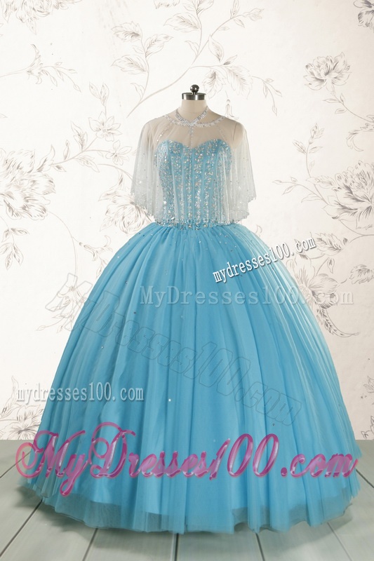 2016 Brand New Style Ball Gown Beading Quinceanera Dress in Baby Blue
