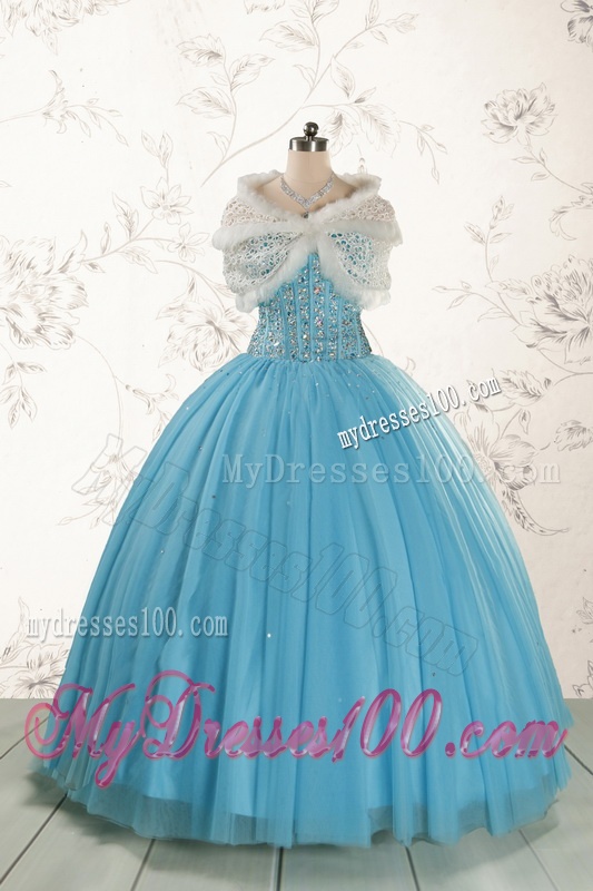 2016 Brand New Style Ball Gown Beading Quinceanera Dress in Baby Blue