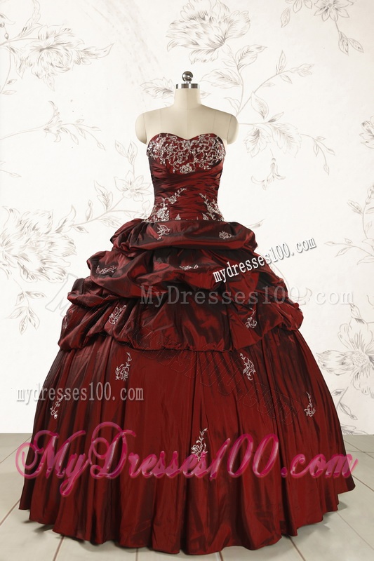 2016 Cheap Appliques Wine Red Quinceanera Dresses with Lace Up