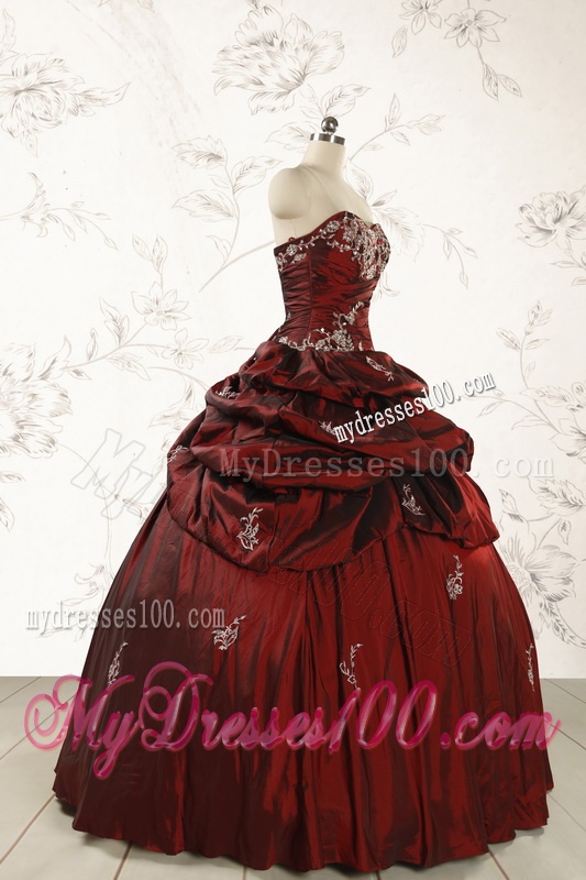 2016 Cheap Appliques Wine Red Quinceanera Dresses with Lace Up