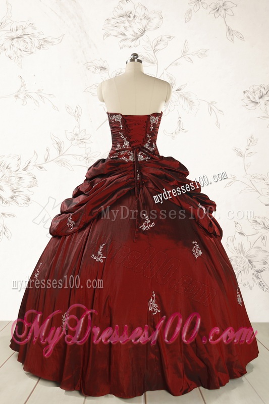 2016 Cheap Appliques Wine Red Quinceanera Dresses with Lace Up