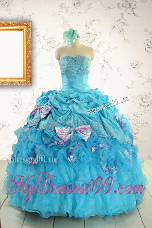 2016 Cheap Aqua Blue Appliques Quinceanera Dresses with Appliques