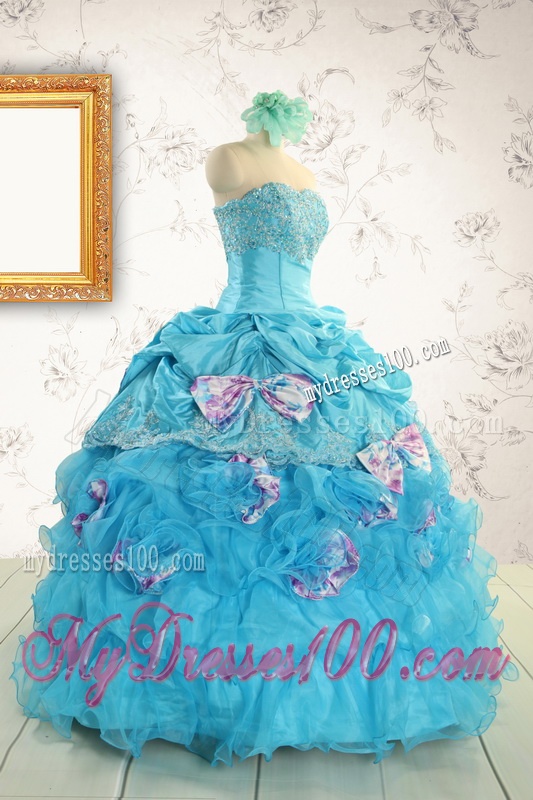 2016 Cheap Aqua Blue Appliques Quinceanera Dresses with Appliques