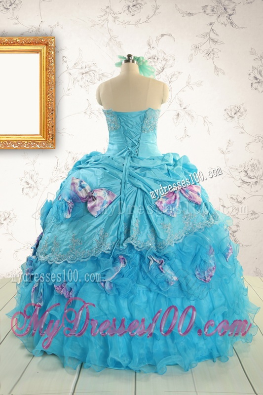 2016 Cheap Aqua Blue Appliques Quinceanera Dresses with Appliques