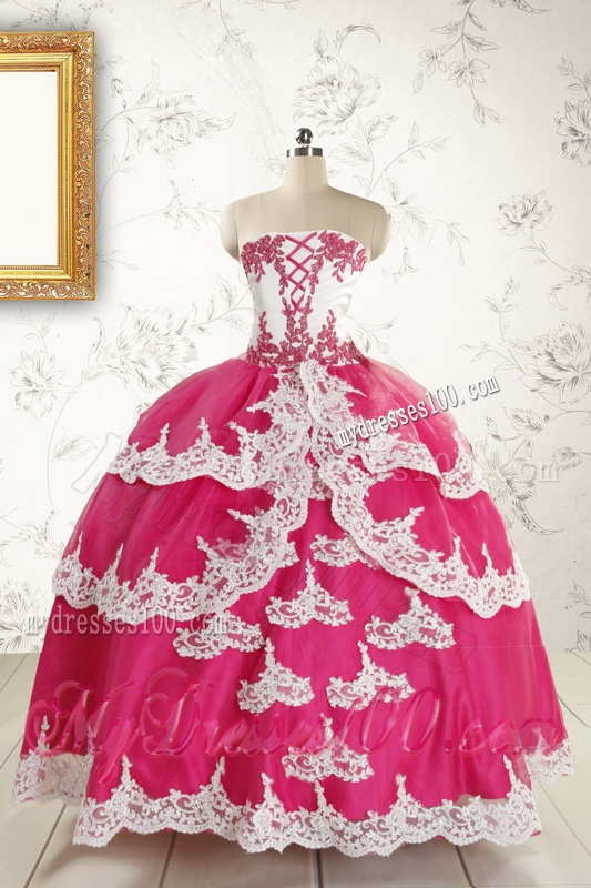 2016 Cheap Hot Pink Quinceanera Dresses with Appliques