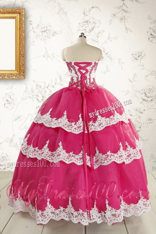 2016 Cheap Hot Pink Quinceanera Dresses with Appliques