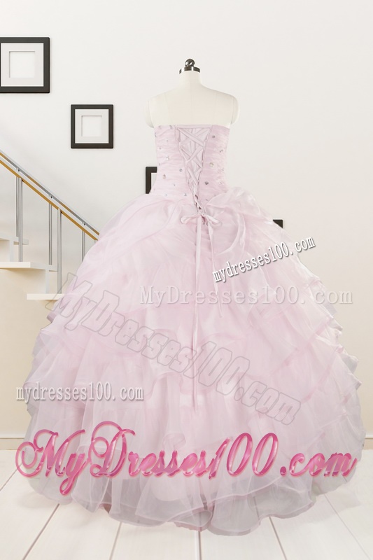 2016 Cute Baby Pink Quinceanera Dresses with Beading and Ruffles