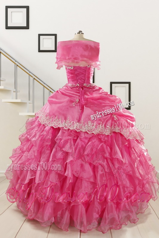 2016 Elegant Appliques and Ruffles Quinceanera Gowns in Hot Pink