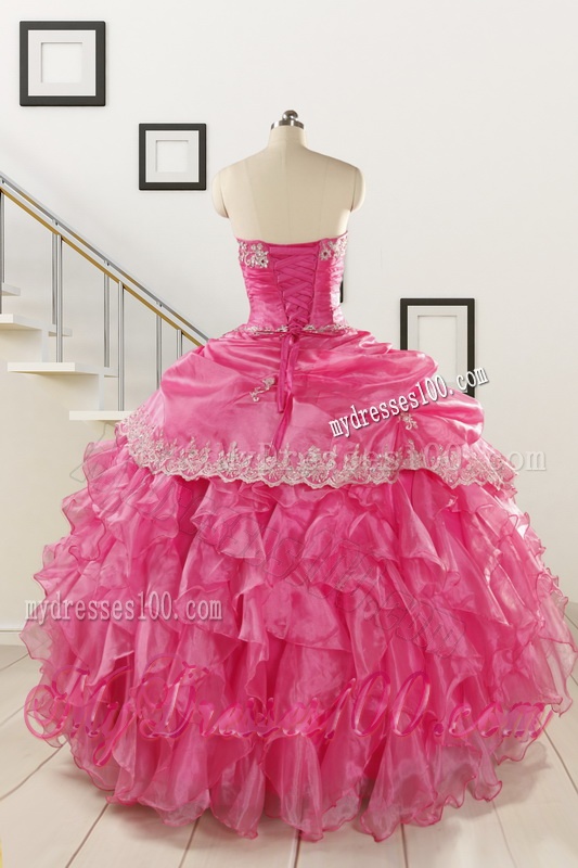 2016 Elegant Appliques and Ruffles Quinceanera Gowns in Hot Pink