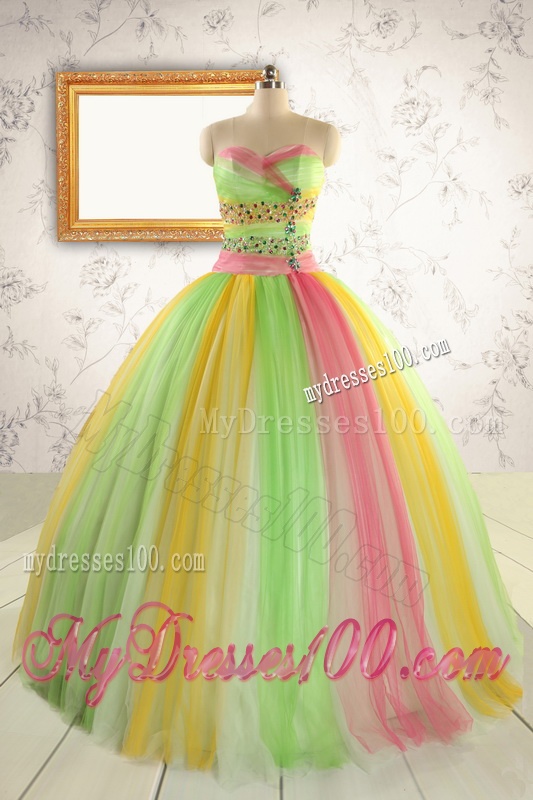 2016 Elegant Beading Tulle Sweet 16 Dresses in Multi-color