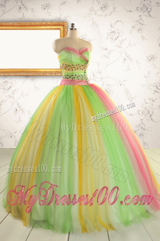 2016 Elegant Beading Tulle Sweet 16 Dresses in Multi-color