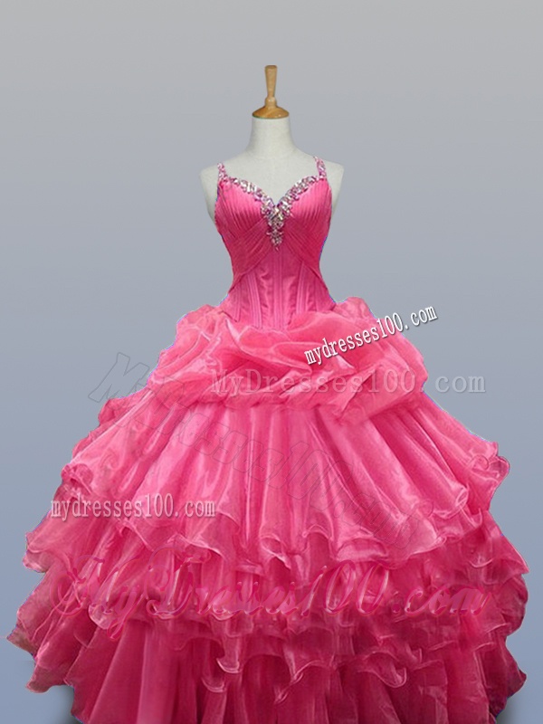 2016 Elegant Straps Quinceanera Dresses with Beading in Organza