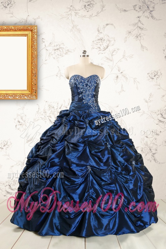 2016 Exclusive Appliques Navy Blue Quinceanera Dresses