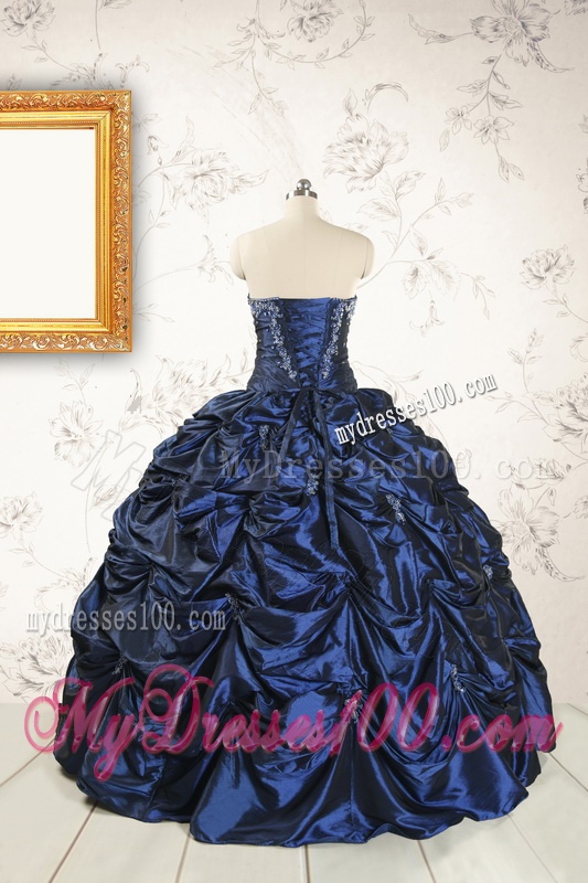 2016 Exclusive Appliques Navy Blue Quinceanera Dresses