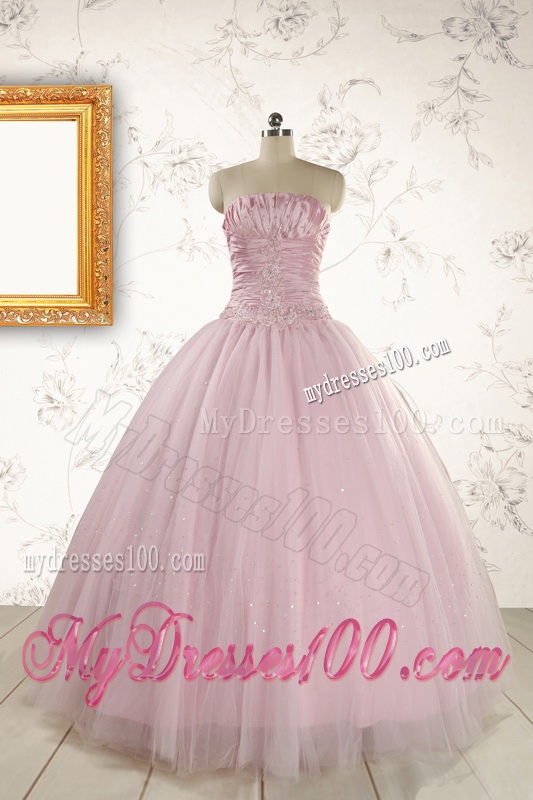 2016 Light Pink Strapless Simple Sweet 16 Dresses with Appliques