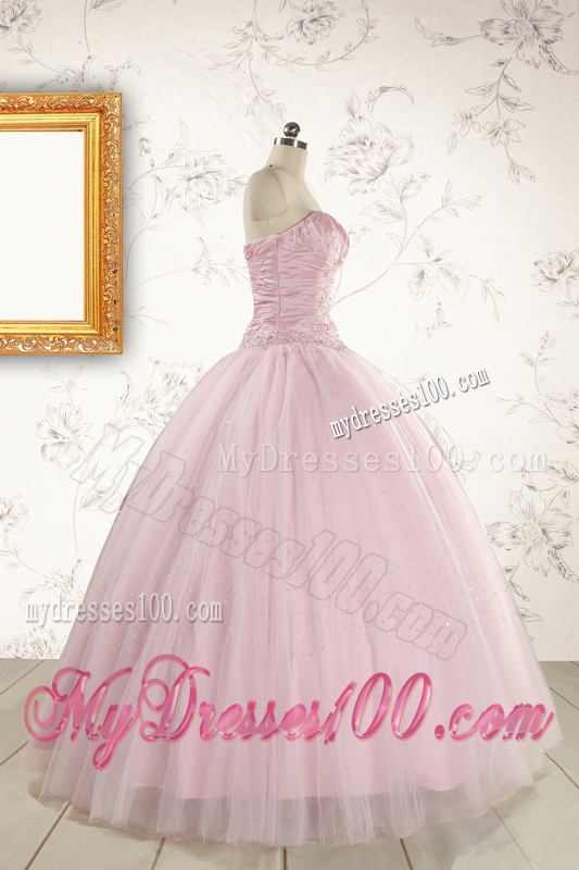 2016 Light Pink Strapless Simple Sweet 16 Dresses with Appliques