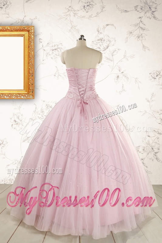 2016 Light Pink Strapless Simple Sweet 16 Dresses with Appliques