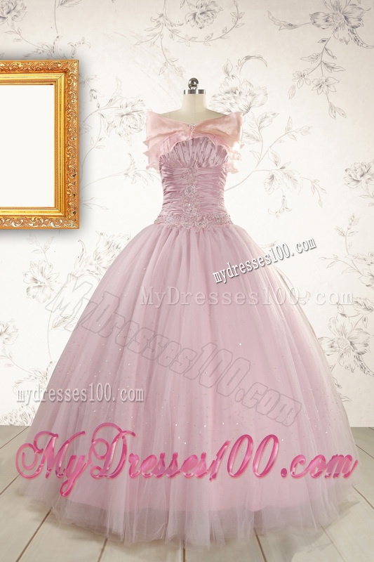 2016 Light Pink Strapless Simple Sweet 16 Dresses with Appliques