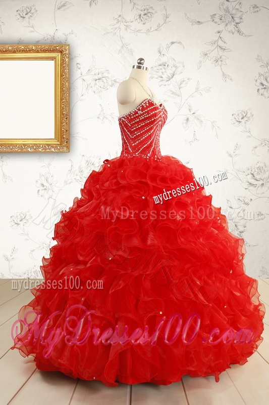 2016 Luxurious Sweetheart Beading Red Quinceanera Dresses