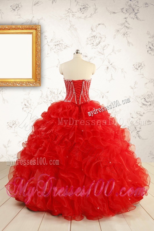 2016 Luxurious Sweetheart Beading Red Quinceanera Dresses