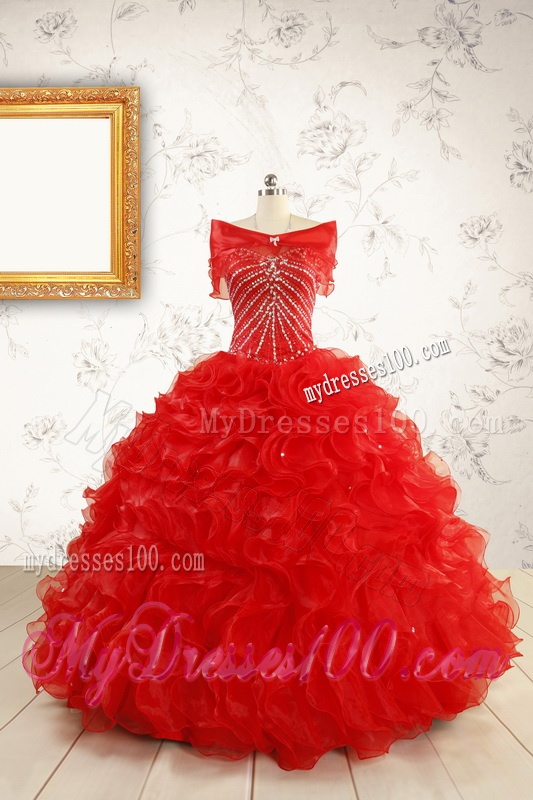 2016 Luxurious Sweetheart Beading Red Quinceanera Dresses