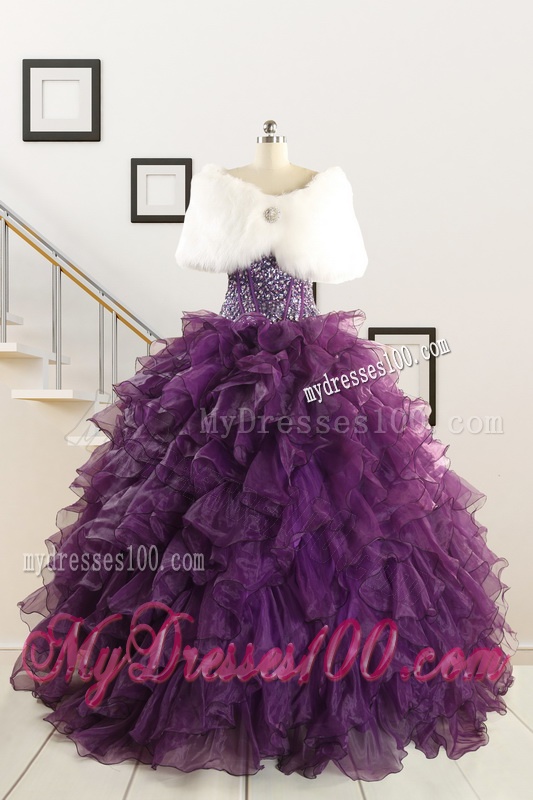 2016 New Style Purple Quinceanera Dresses with Beading and Ruffles