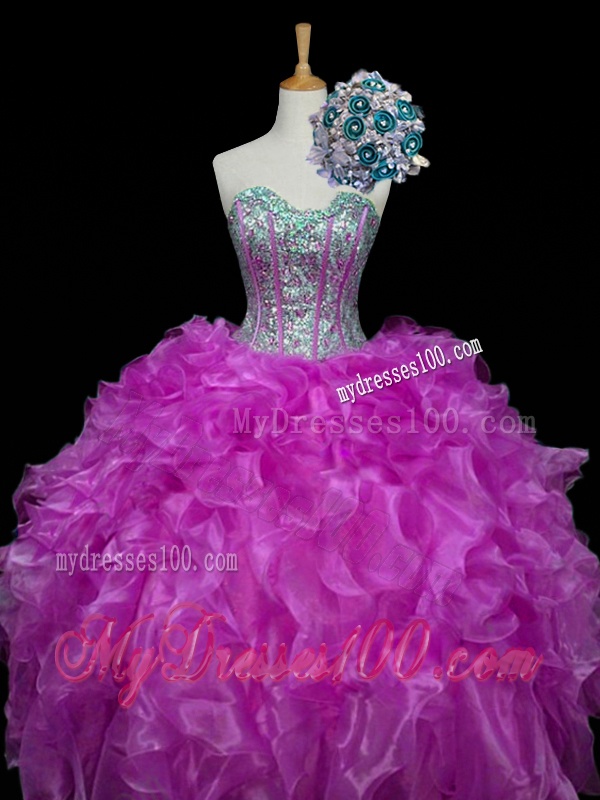 2016 Perfect Ball Gown Fuchsia Quinceanera Dresses with Sequins and Ruffles
