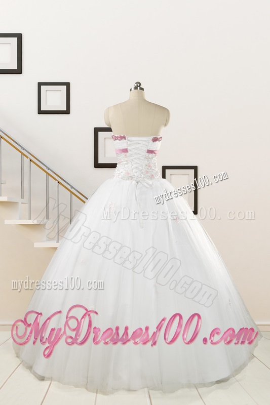 2016 Perfect White Strapless Appliques and Belt Quinceanera Dresses