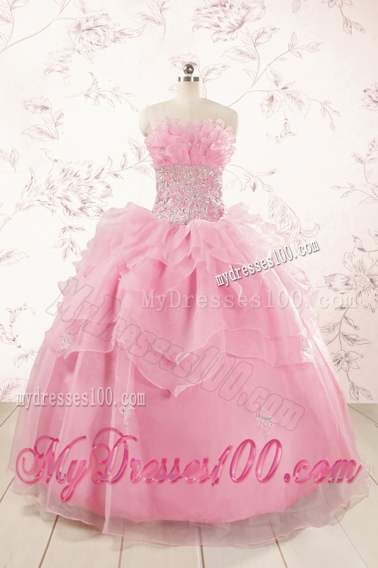 2016 Pretty Appliques Baby Pink Quinceanera Dresses